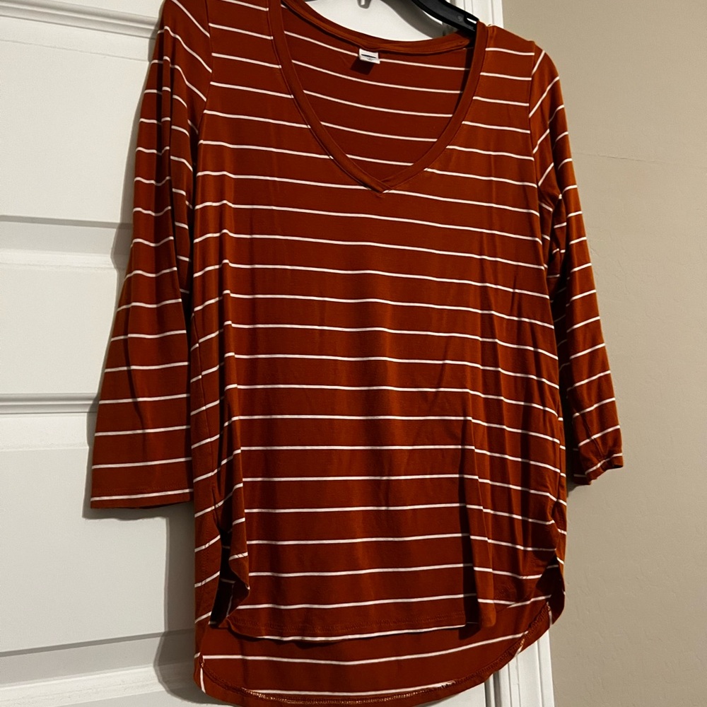 Old Navy Rust and White Striped Long Sleeve Top